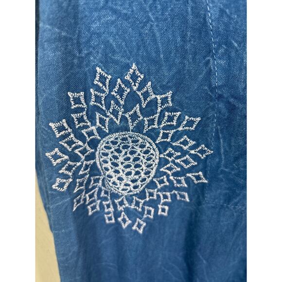 Raya Sun Womens Large Blue Embroidered Drawstring Tie Back Sleeveless Tank Dress - Picture 8 of 11